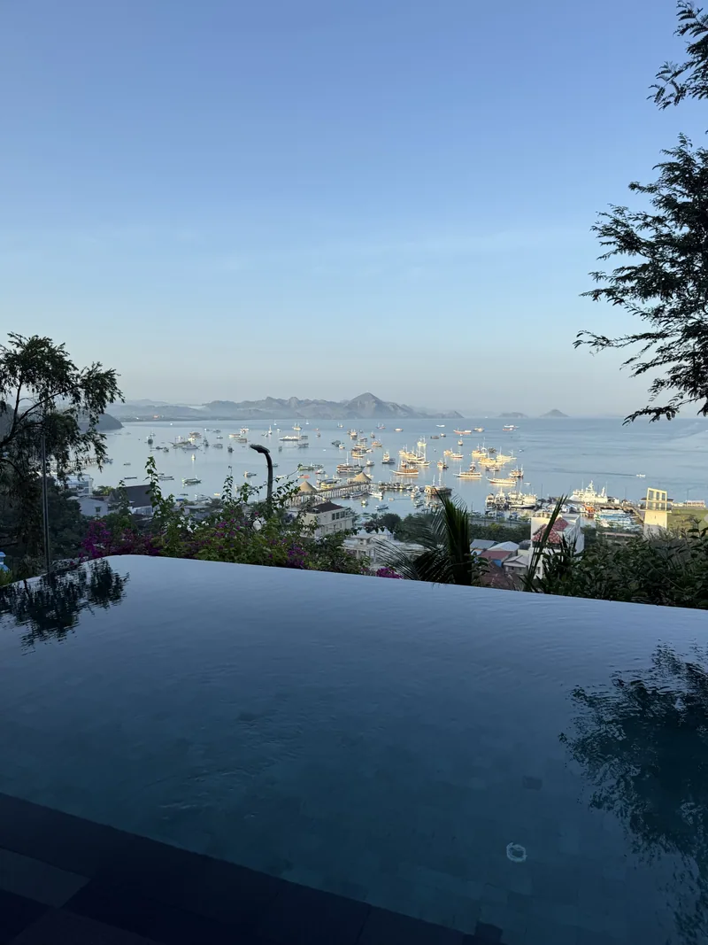 La piscine de l'hôtel, au-dessus de la baie