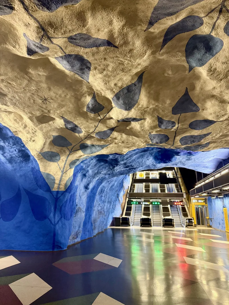 T-Centralen, feuillages bleus sur la roche